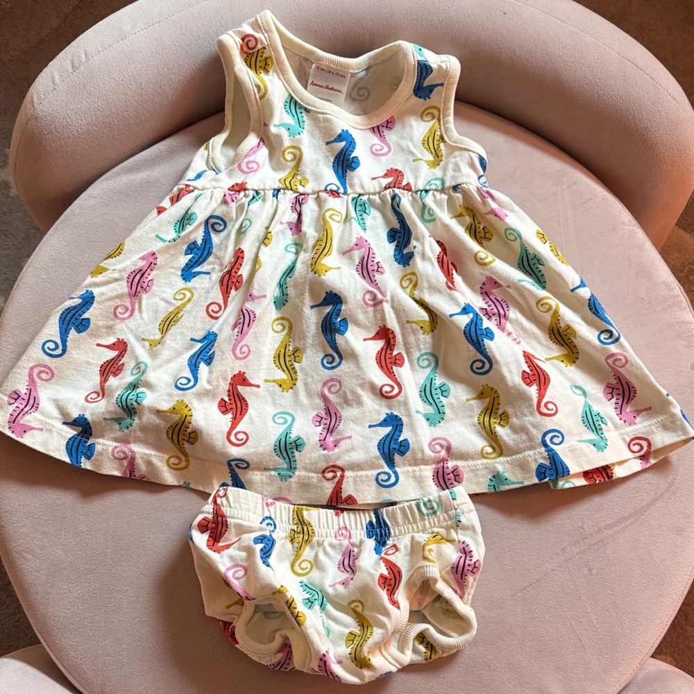 Hanna Andersson Colorful Seahorse Baby Dress and Bloomers